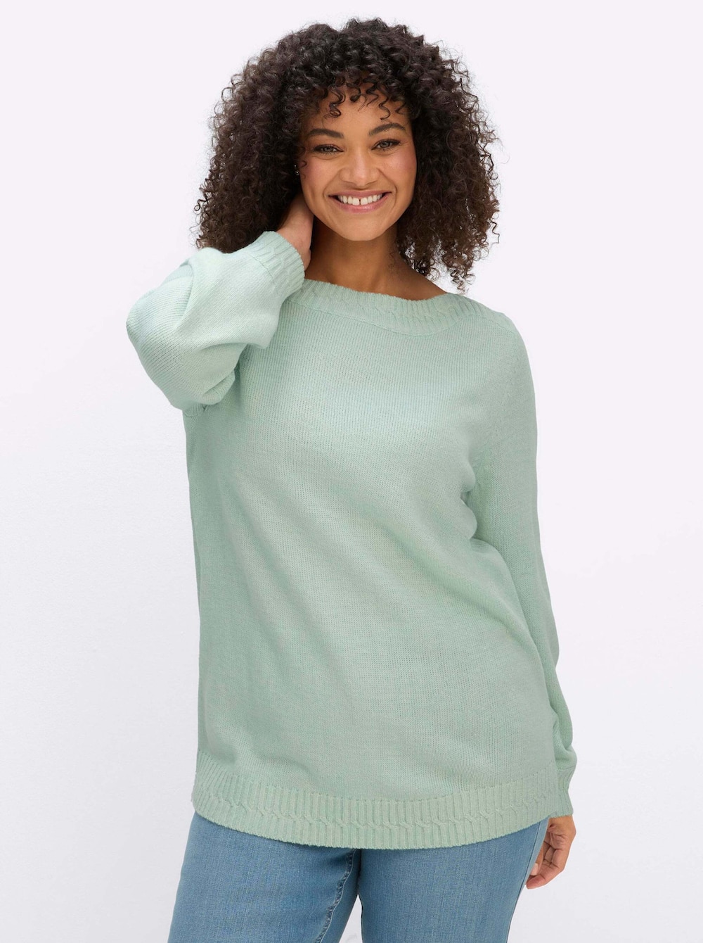 Langarm-Pullover Strickpullover mit U-Boot-Ausschnitt Langarm Ohne Kragen