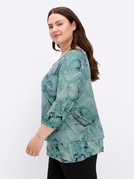 Mesh-Shirt 3/4-Arm Sonstiges Muster Ohne Kragen