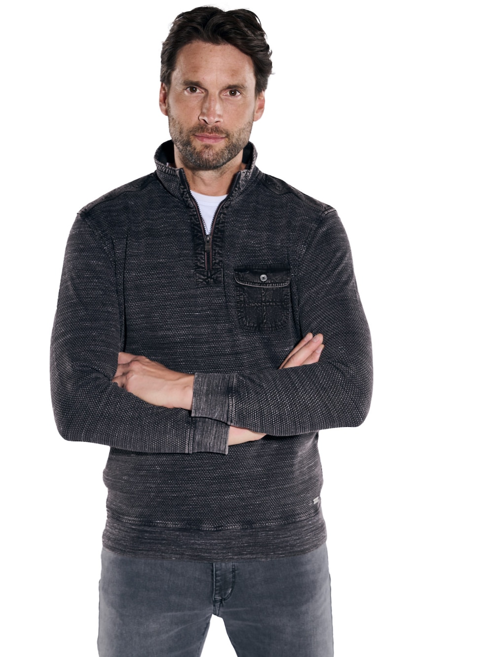 engbers Herren Sweatshirt strukturiert , Schwarz