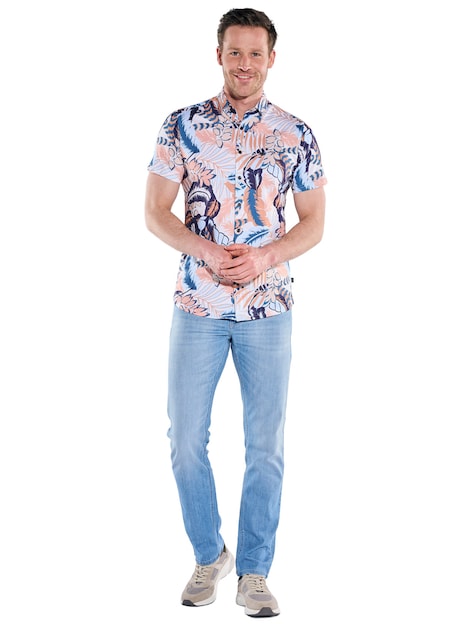 Herren Elastisches Kurzarm-Hemd mit tropischem Muster , Blutorange