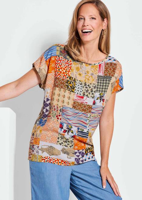 Luftige Viskosebluse mit Patch-Print