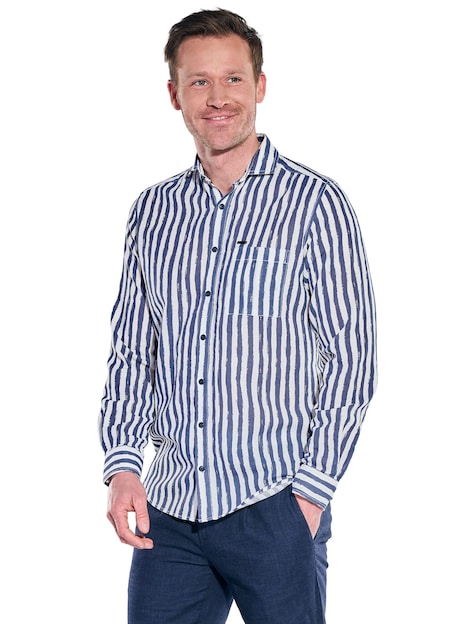 Herren Streifenhemd in Leno-Ware , Marineblau