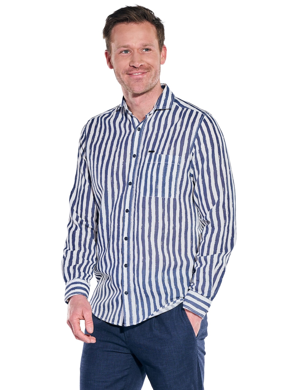 Herren Streifenhemd in Leno-Ware , Marineblau