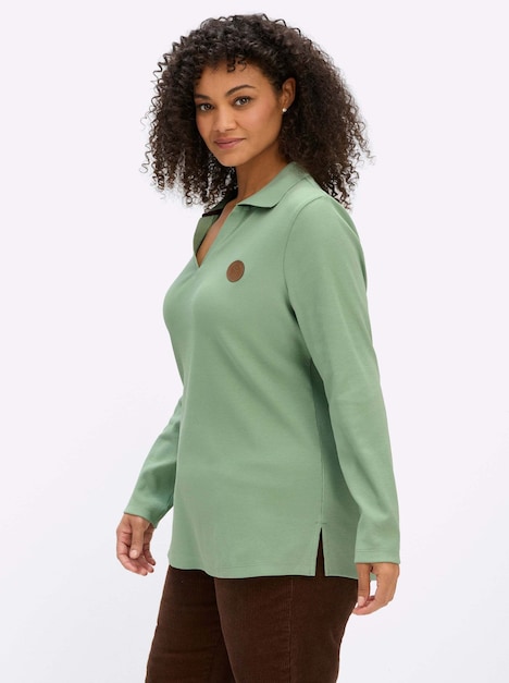 Langarm-Poloshirt Poloshirt mit offenem V-Ausschnitt Langarm Polokragen