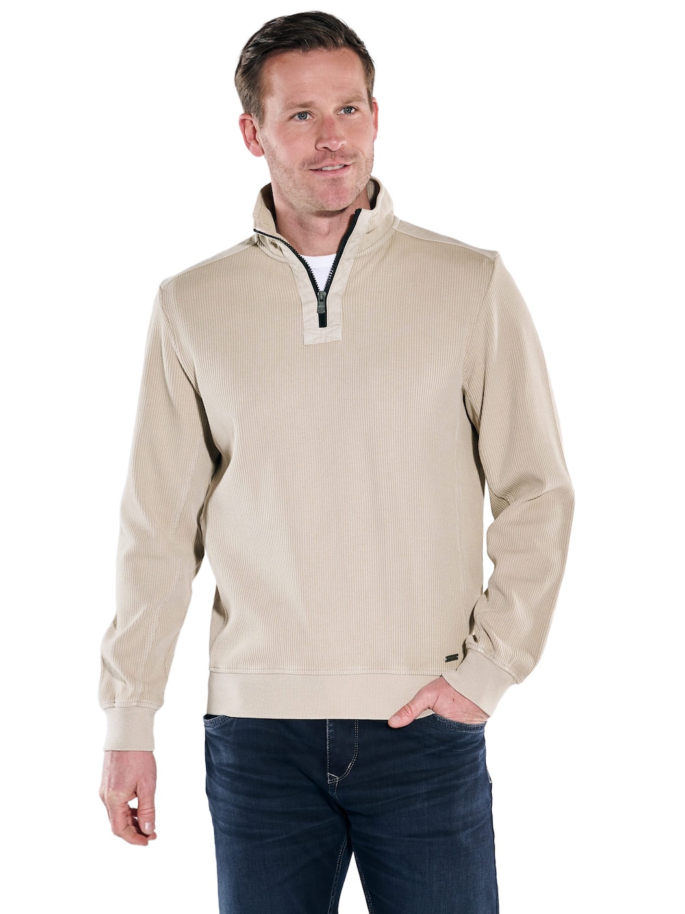 engbers Herren Sweatshirt mit Stehkragen , Beige