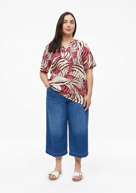Strukturierte Viskosemix-Bluse mit All-over-Print