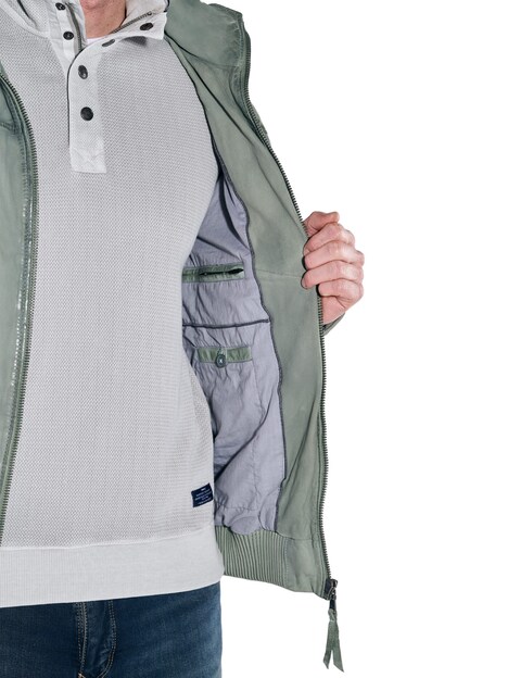 Herren Lederjacke mit abnehmbarer Kapuze , Hellgruen