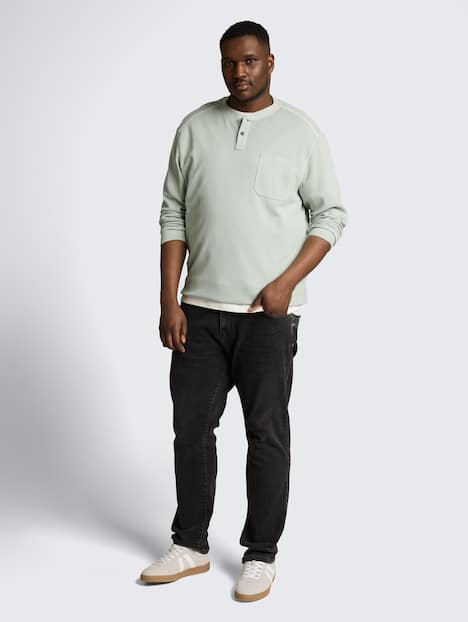 Henley Langarmshirt mit Waffelstruktur