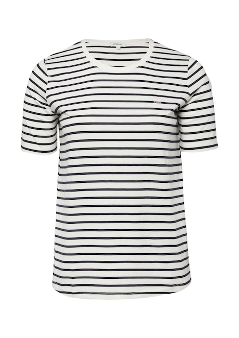 Gestreiftes Jersey-T-Shirt im Regular Fit mit Herz-Stickerei