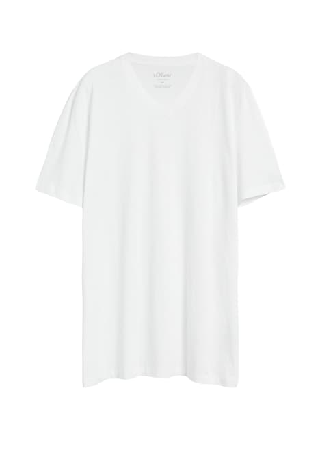 Baumwoll-T-Shirt mit Logo-Print und V-Neck