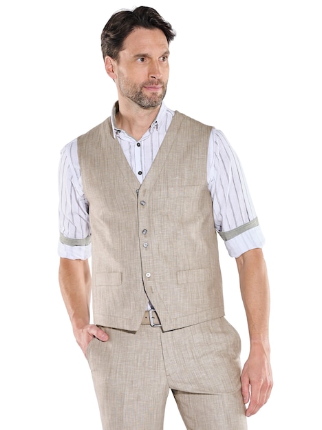 Herren Sakko-Weste in Leinen-Optik Regular , Beige