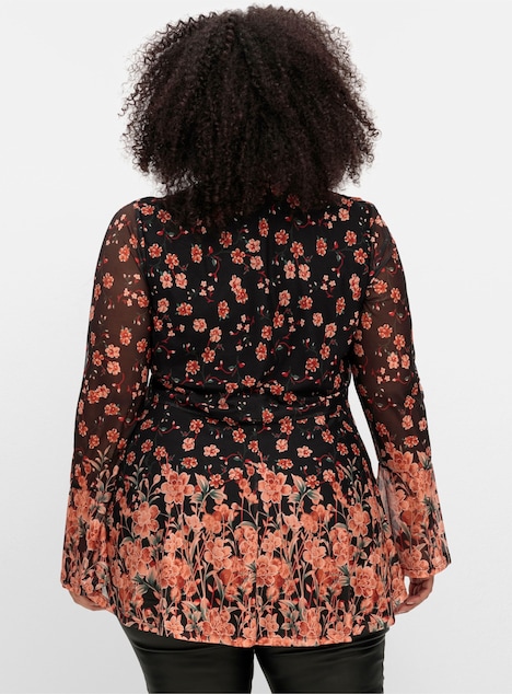 Tunika Langarm Blumen Ohne Kragen