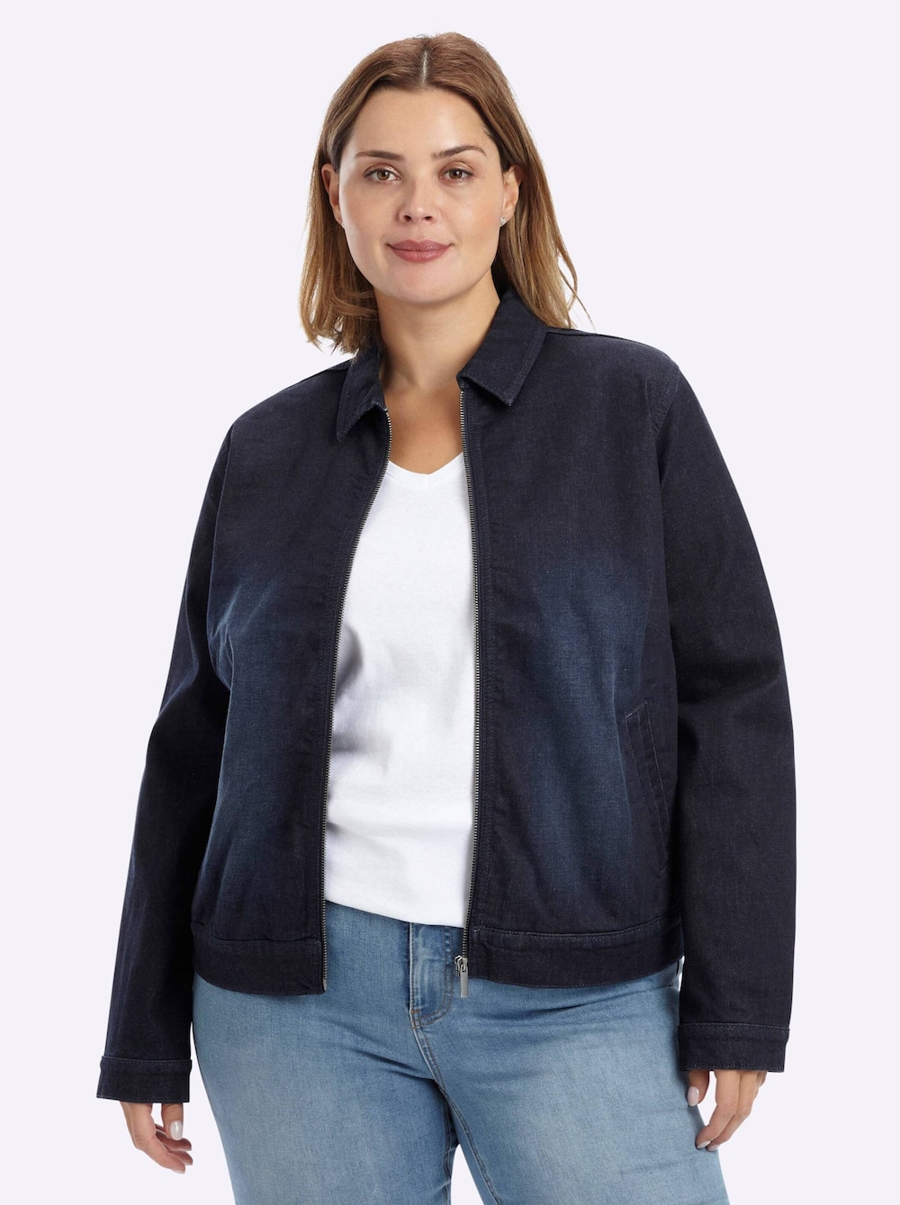 Jeansblazer Jeansjacke in Blousonform Langarm Umlegekragen