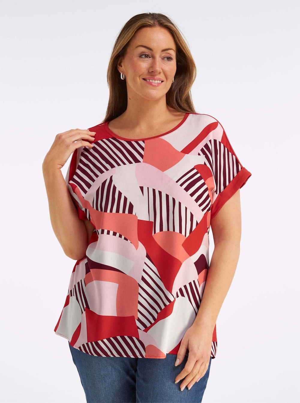 Shirt-Bluse Kurzarm Ohne Kragen