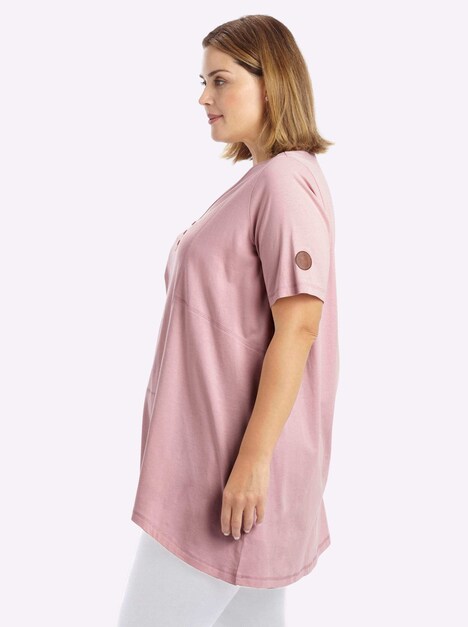 Halbarmshirt Longshirt mit gerundetem Saum Kurzarm
