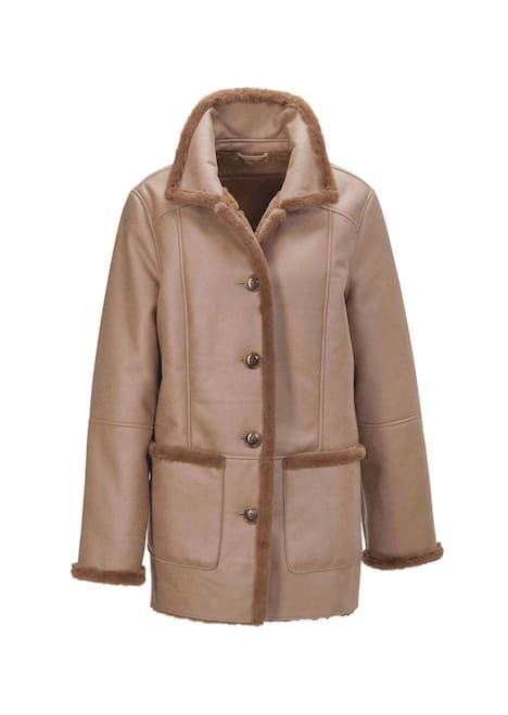 Kuschelige Longjacke in Lederoptik