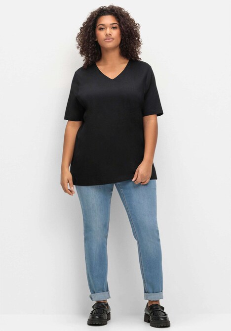 T-Shirt Kurzarm Uni Ohne Kragen