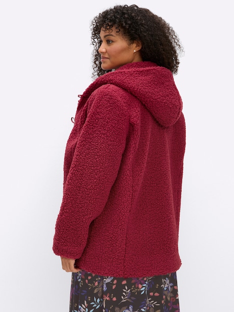 Teddy-Jacke Kapuzenplüschjacke mit Knebelknöpfen Langarm Kapuzenkragen
