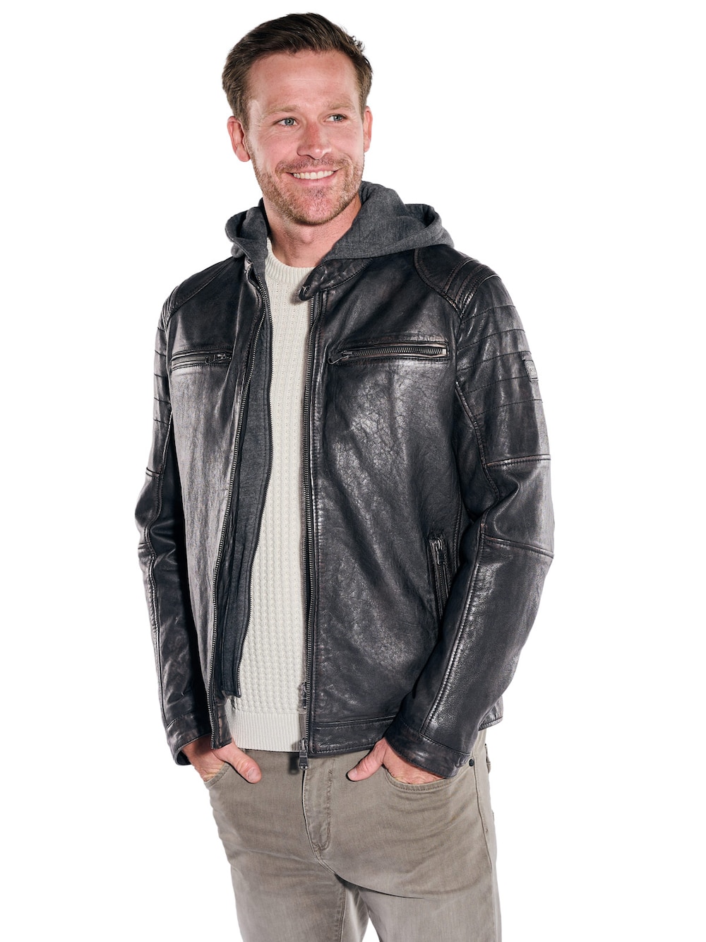 Herren Lederjacke , Schwarzbraun