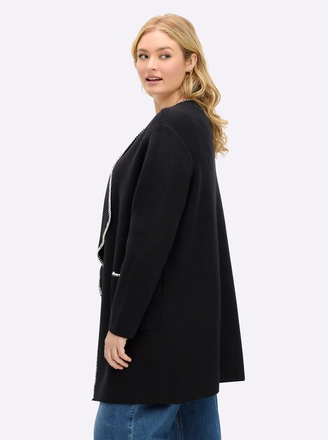 Strickjacke Langarm Jacquard Uni Ohne Kragen