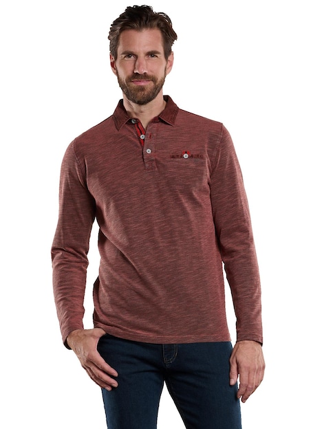 Herren Langarm-Shirt mit Polo-Kragen , Feuerrot