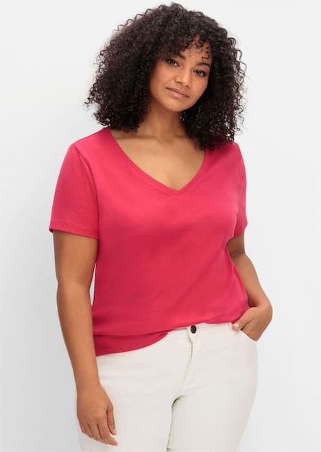 T-Shirt Kurzarm Uni Ohne Kragen