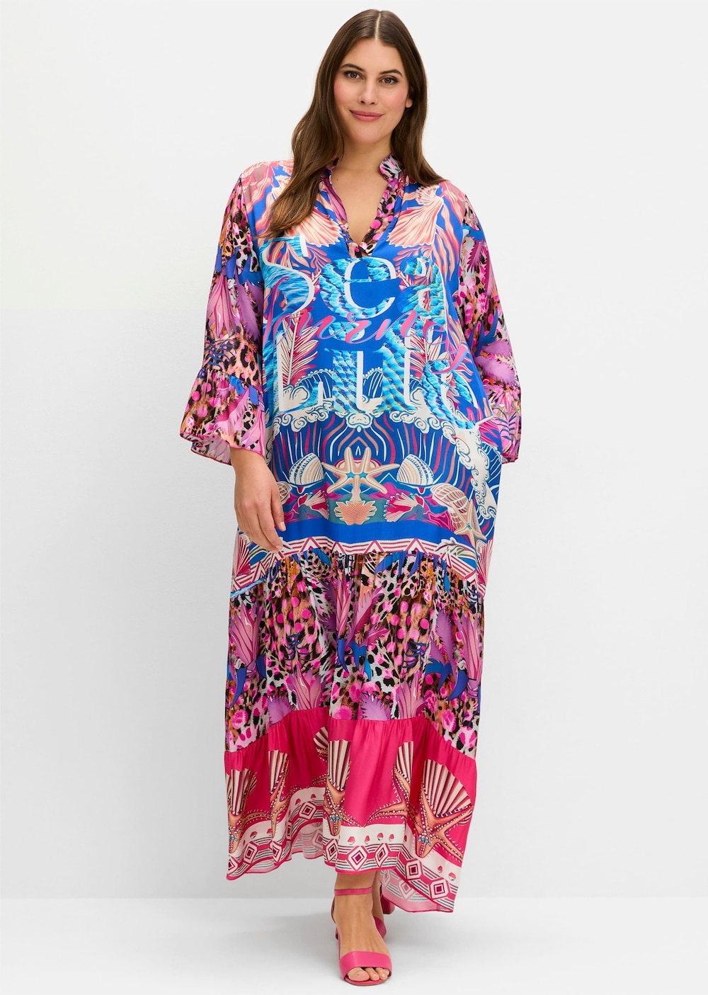 Kleid Langarm Sonstiges Muster Stehkragen