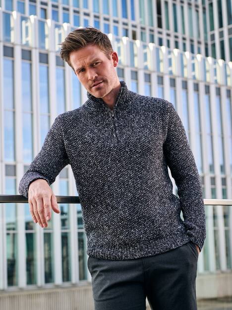 engbers Herren Pullover mit Troyerkragen , Schwarz