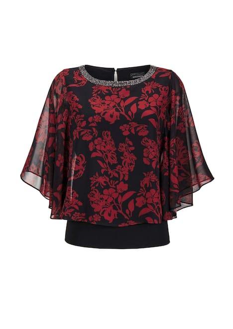 Florale Printbluse, U-Boot-Ausschnitt