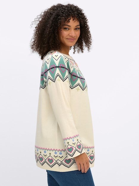 Pullover Norwegerpullover mit Trompetenärmeln Langarm Ohne Kragen