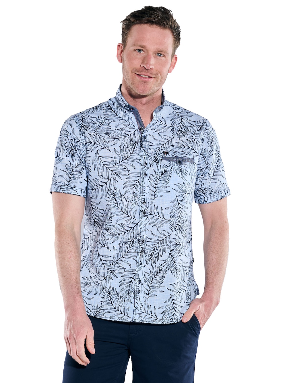 engbers Herren Kurzarm-Hemd gemustert , Hellblau