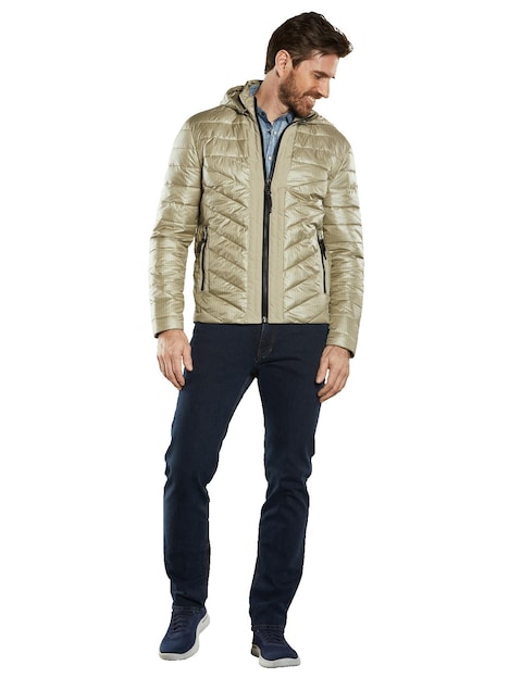 Herren Steppjacke mit abnehmbarer Kapuze , Beige