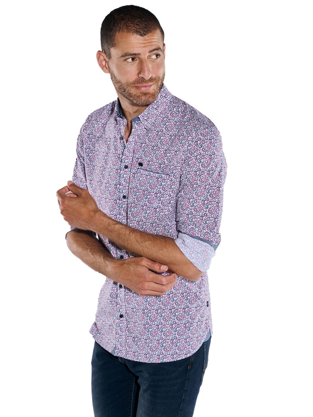 Herren Hemd langarm , Magenta