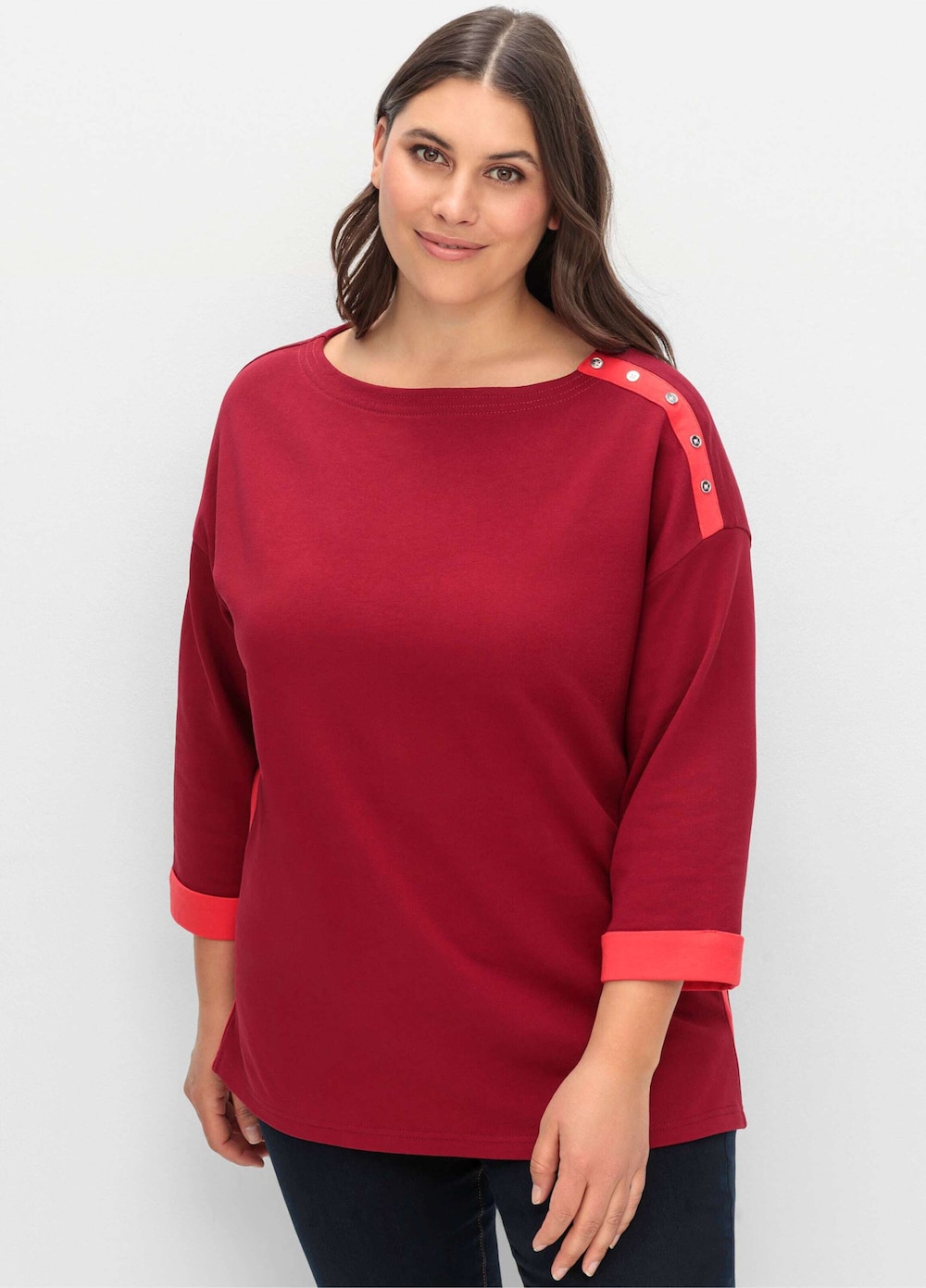 Sweatshirt 3/4-Arm Uni Ohne Kragen