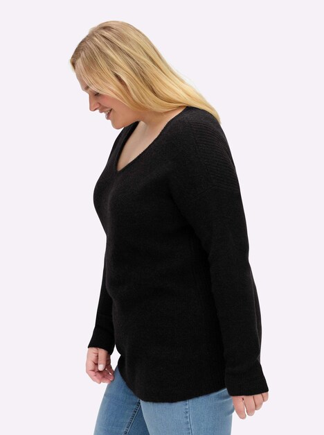 Pullover Langarm Rippoptik Uni Ohne Kragen