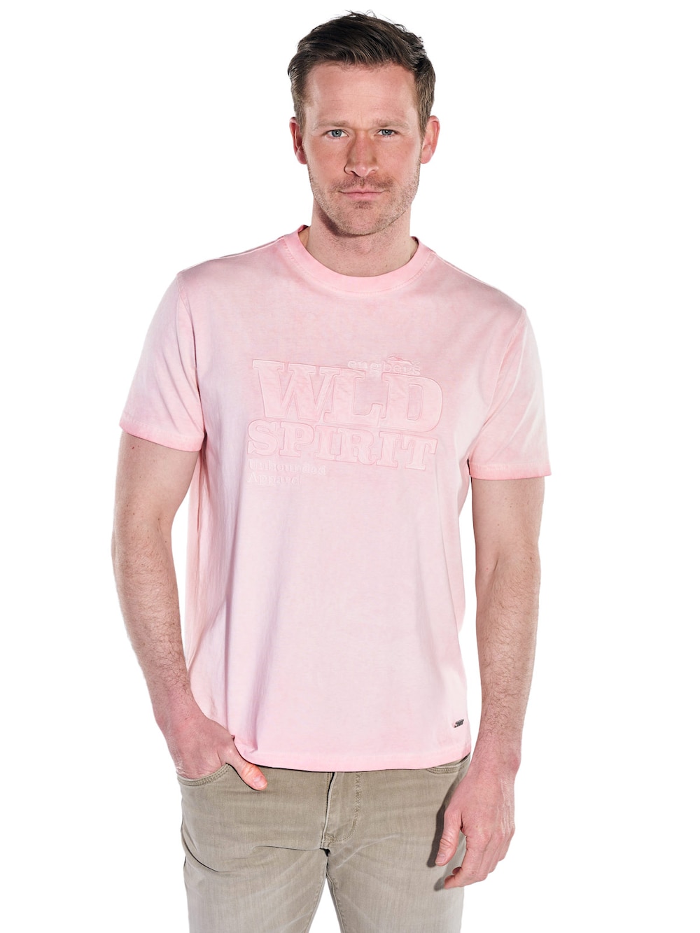 Herren Rundhals-T-Shirt mit Stickerei , Rosa