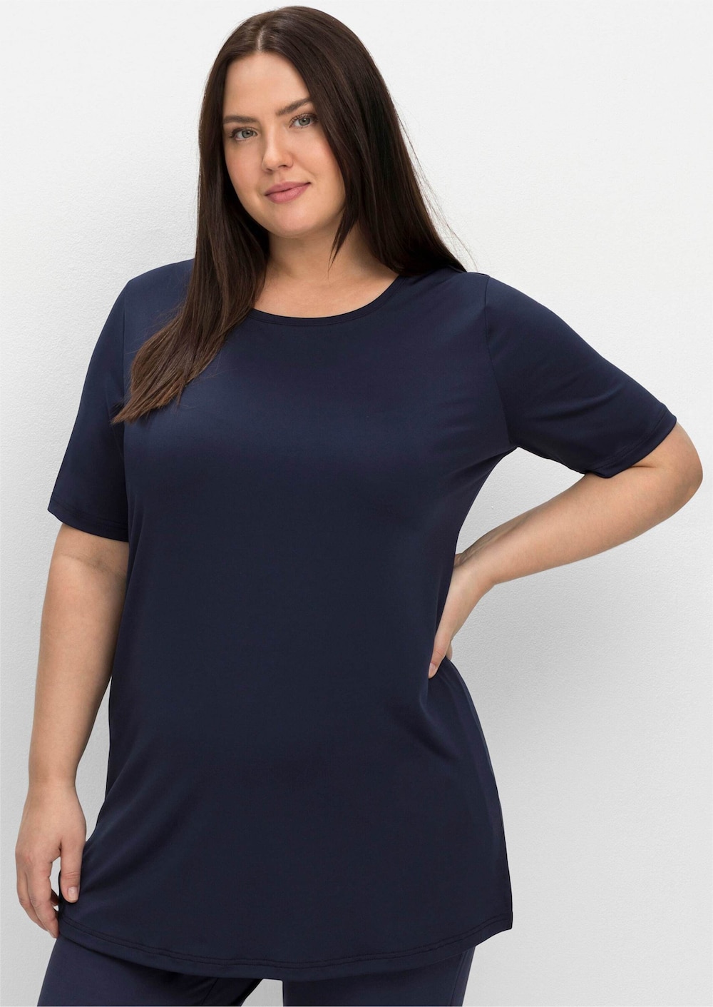 Longshirt Kurzarm Uni Rundhalskragen