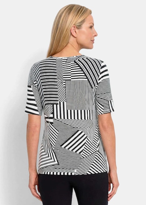 Viskoseshirt mit abstraktem Streifendruck