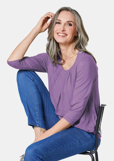 Chiffon-Shirt mit 3/4-Arm, Rundhals