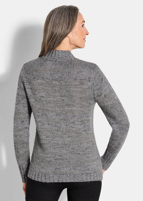 Hüftlanger Langarm Pullover, Zopfstrick