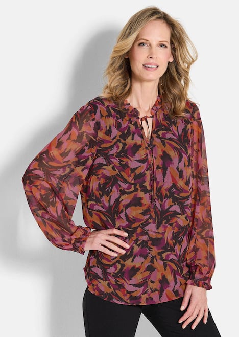 Chiffon-Bluse mit semitransparenten Ärmeln