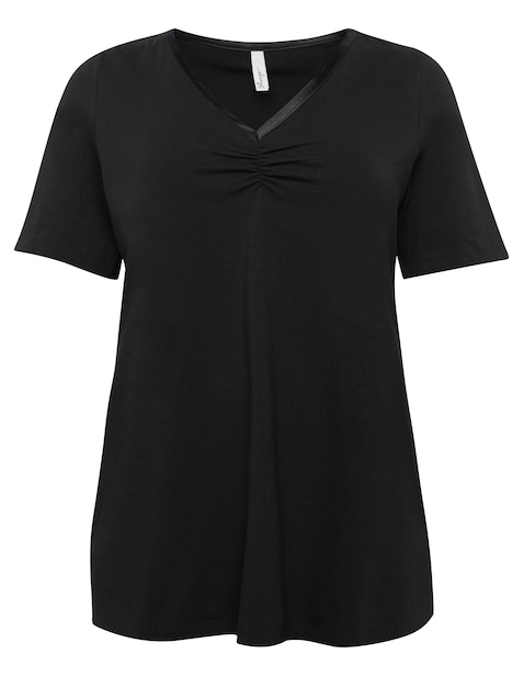Longshirt Kurzarm Uni Ohne Kragen