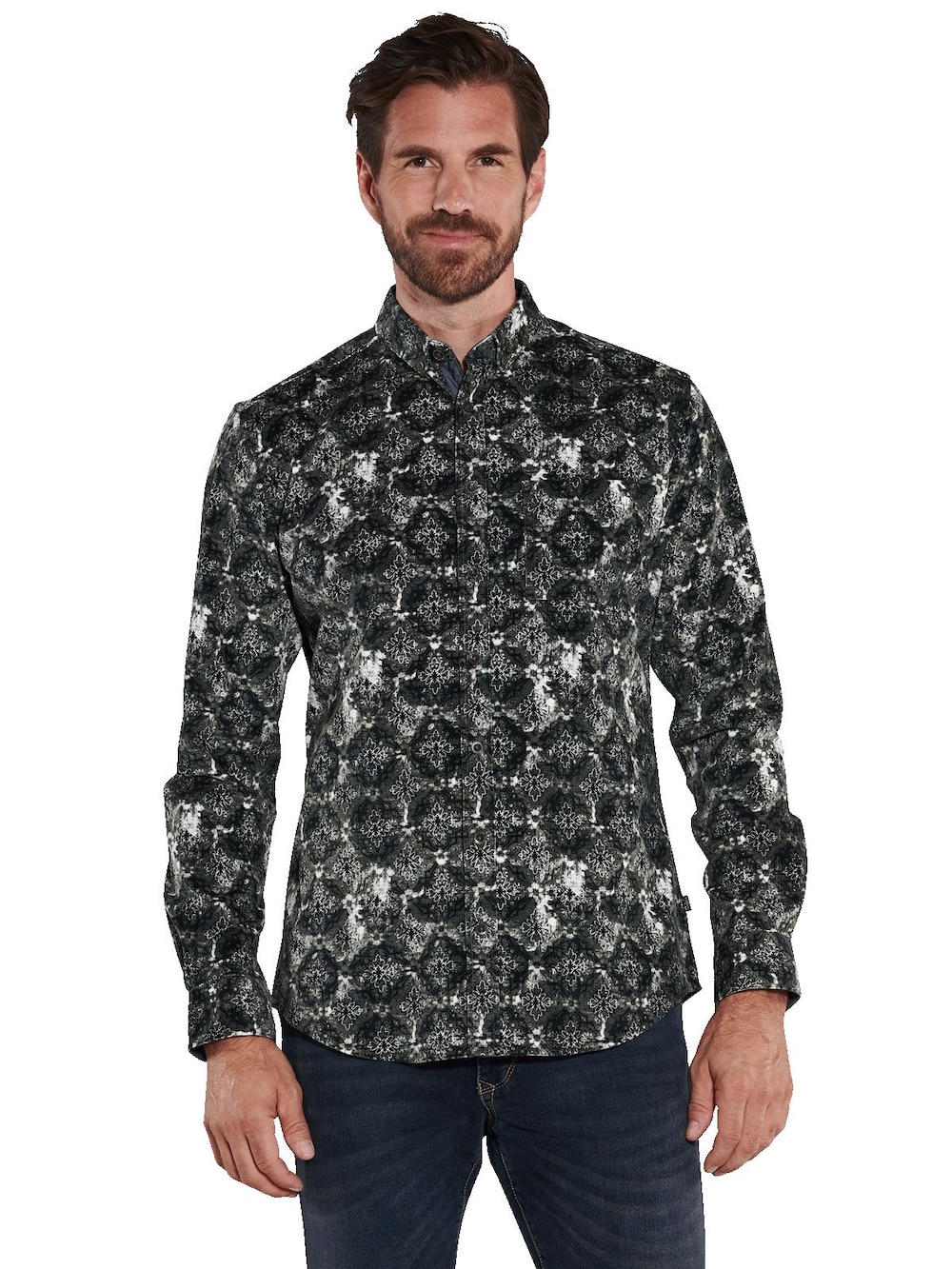 engbers Herren Langarm-Hemd gemustert , Khaki