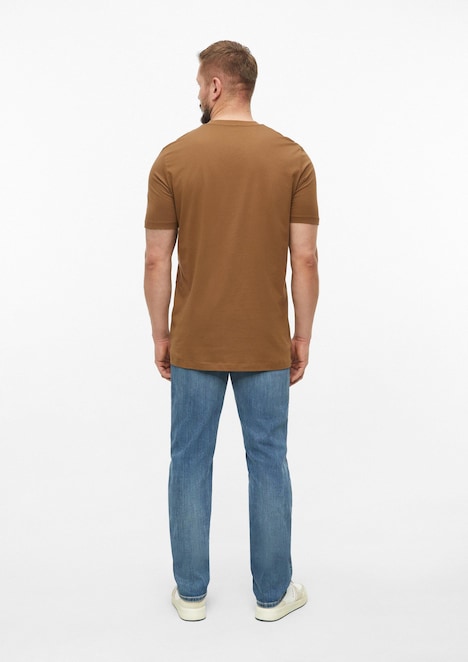Baumwoll-T-Shirt mit Logo-Print und V-Neck