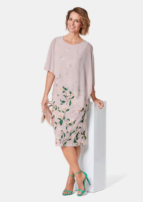 Florales Druckkleid, Chiffonüberwurf