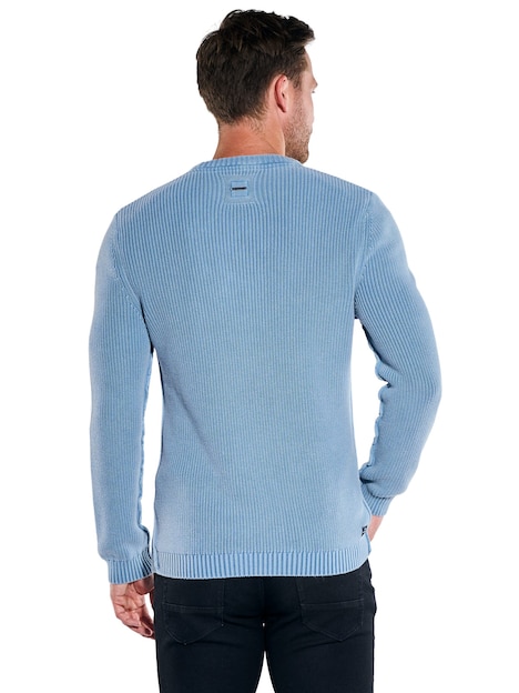 Herren Pullover Rundhals , Mittelblau