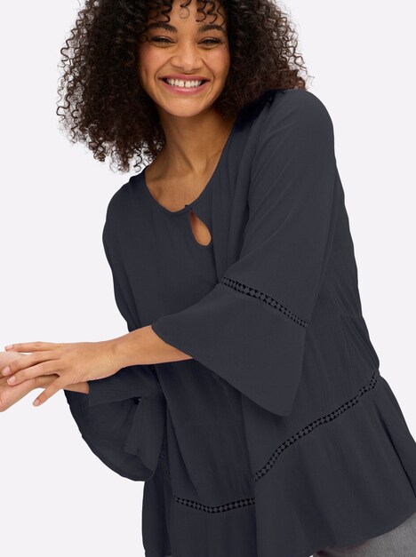 3/4-Arm-Bluse 3/4-Arm Ohne Kragen