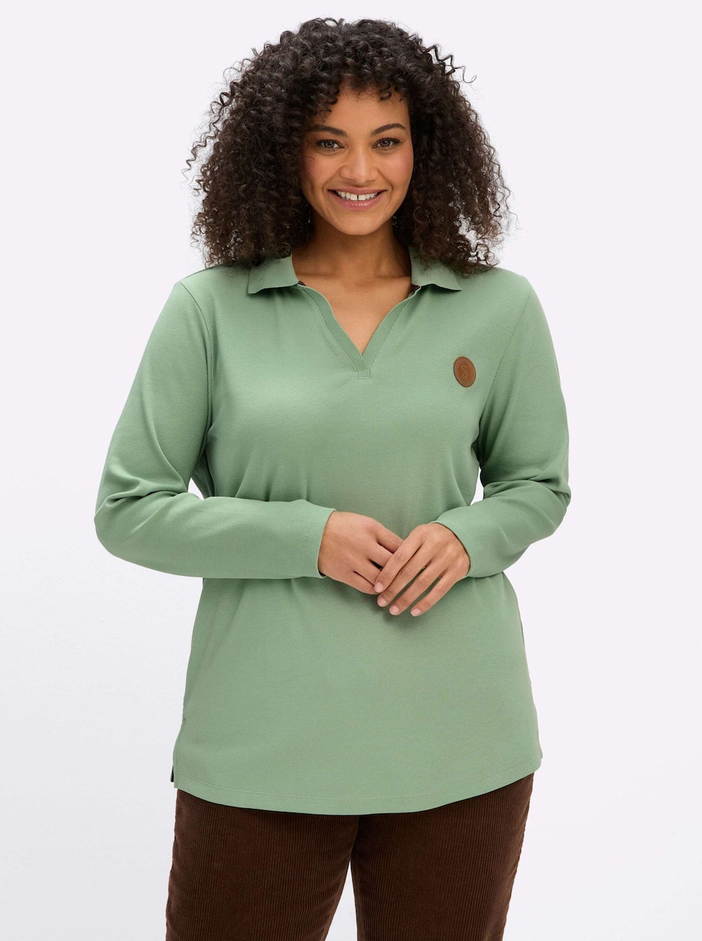 Langarm-Poloshirt Poloshirt mit offenem V-Ausschnitt Langarm Polokragen