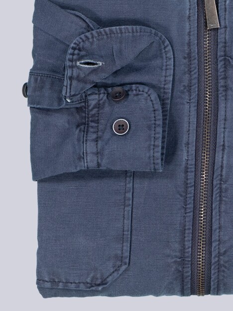 Herren Langarm-Hemd mit Leinenanteil , Marineblau