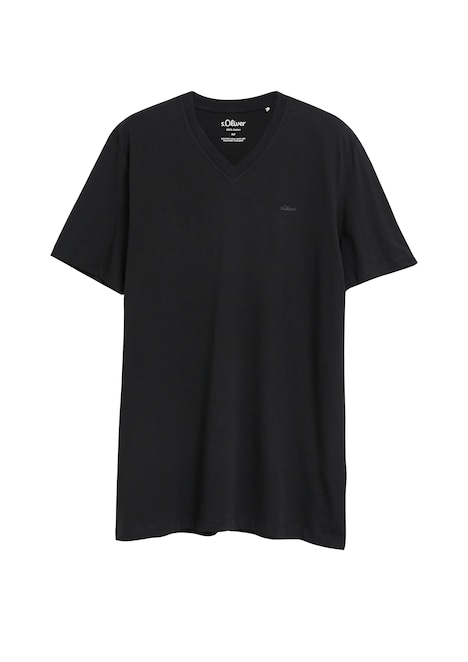 Baumwoll-T-Shirt mit Logo-Print und V-Neck